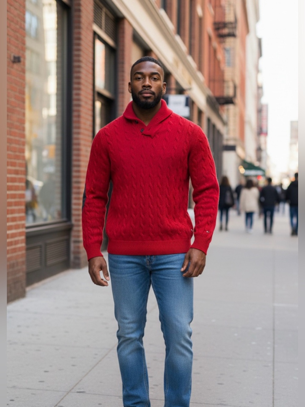 Tommy Hilfiger Sweatshirt Mens Small P Red 1/4 Zip Elbow Patches